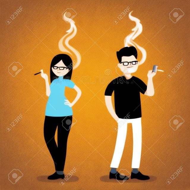Smoking people. Man and woman with a cigarette on isolated background. Vector illustration in a flat style