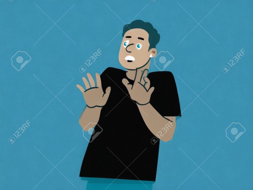 A frightened man in a pool of fear. Phobias and mental disorders. Vector illustration in flat style