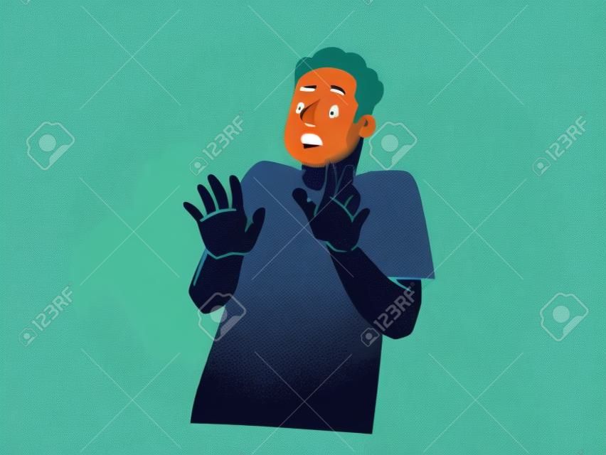 A frightened man in a pool of fear. Phobias and mental disorders. Vector illustration in flat style
