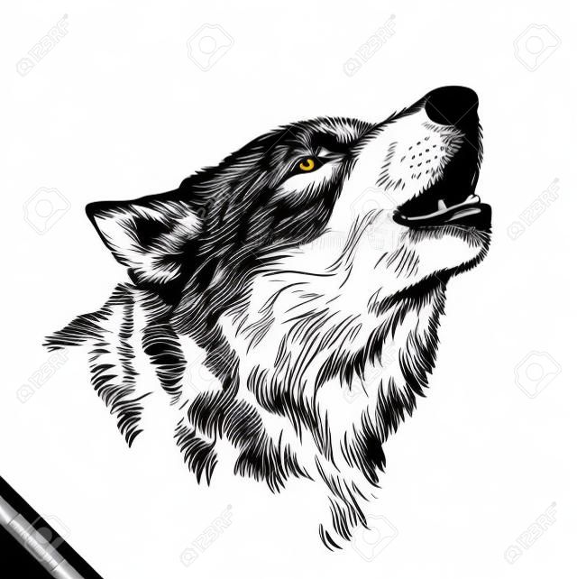 zwarte en witte vector grave inkt trekken geïsoleerde wolf