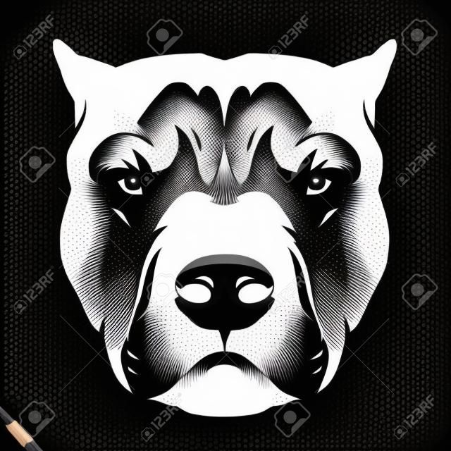 Black and white linear paint draw dog vector illustration