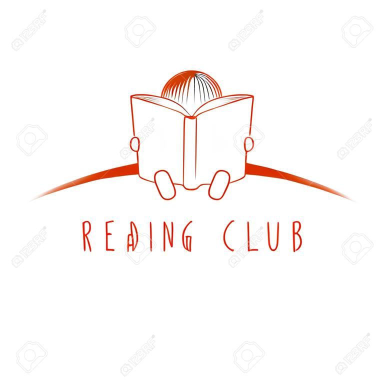 Child sitting and read book, reading club logo