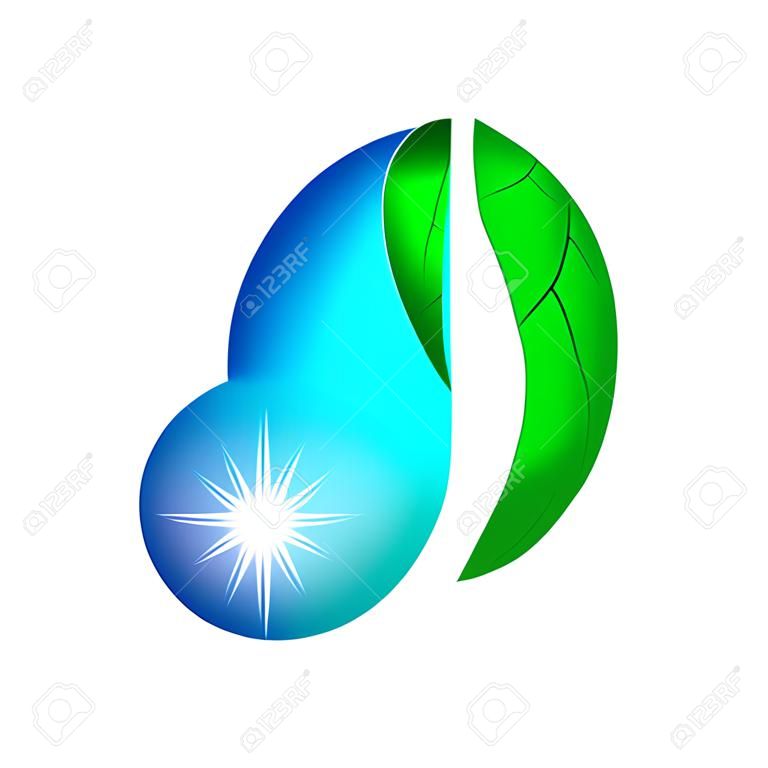 Goutte d'eau et de plantes à feuilles, logo écologique