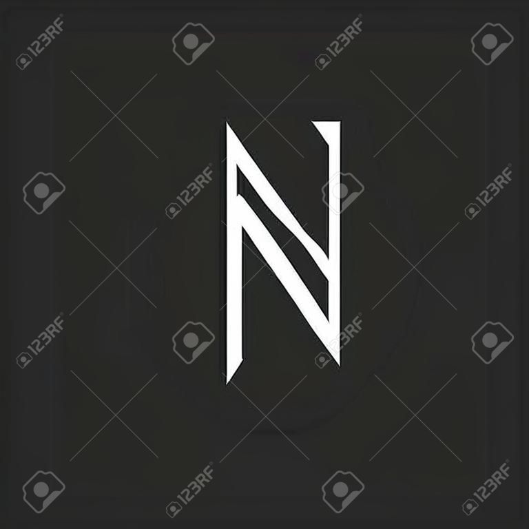 현대 모노그램 문자 N 로고, 흑백 명함 디자인