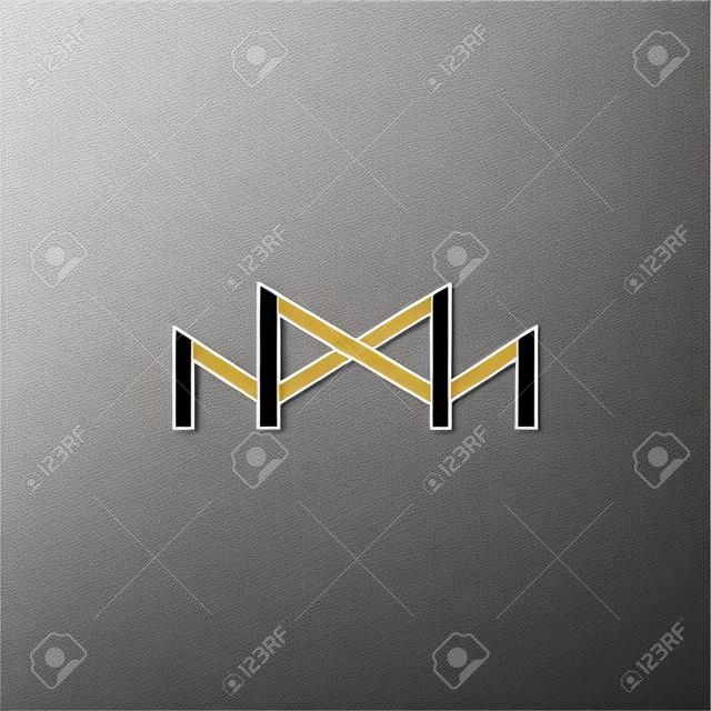 M ロゴ ・ モノグラム、2 つまたは 3 つの重なり合った細い線文字、黒と白のモックアップ結婚式招待状エンブレム