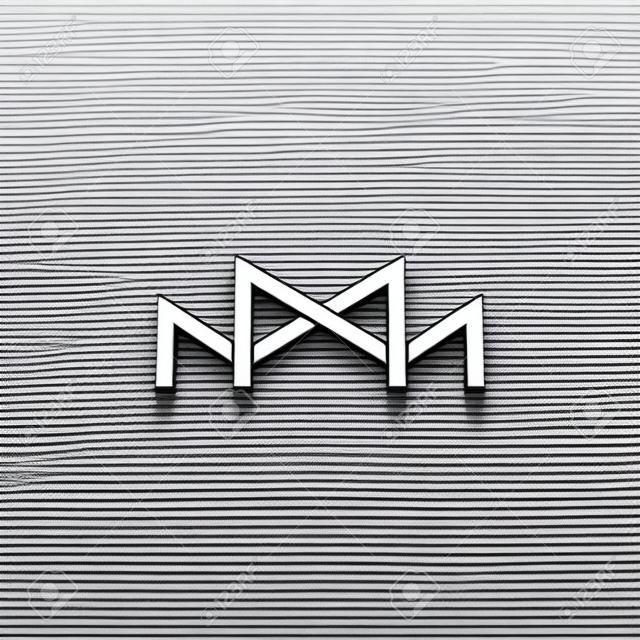 M ロゴ ・ モノグラム、2 つまたは 3 つの重なり合った細い線文字、黒と白のモックアップ結婚式招待状エンブレム