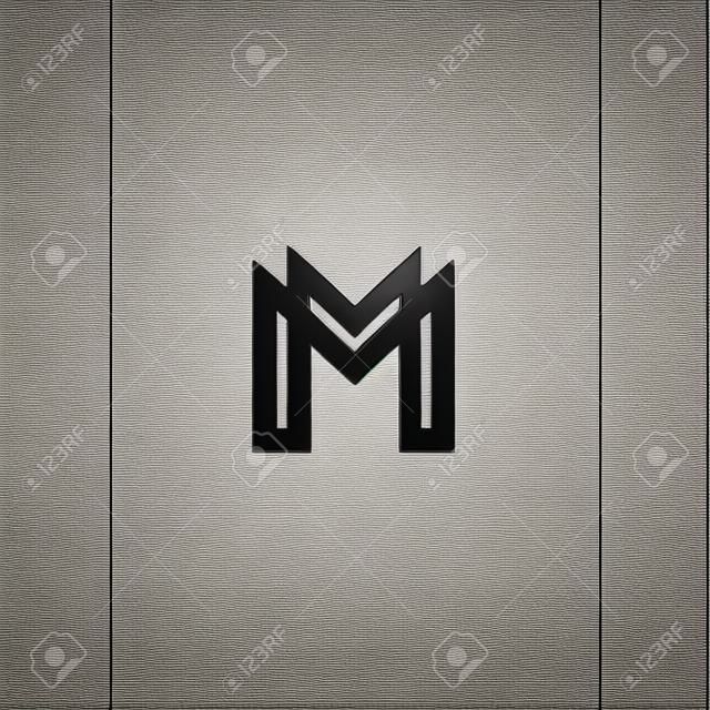 文字 M ロゴのモノグラム、重複行マーク MM イニシャル組み合わせシンボル モックアップ、黒と白のタイポグラフィ デザイン流行に敏感な要素