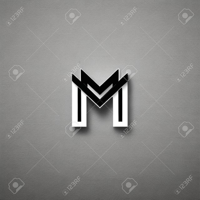 Letter M logó monogram, egymást átfedő vonal jel MM monogram kombináció szimbólum makett, fekete és fehér tipográfia tervezés csípő elem