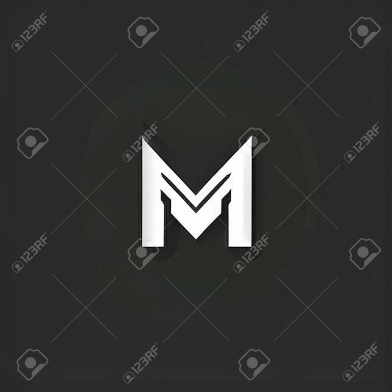Letter M logo monogram, overlapping line mark MM initials combination symbol mockup, black and white typography design hipster element