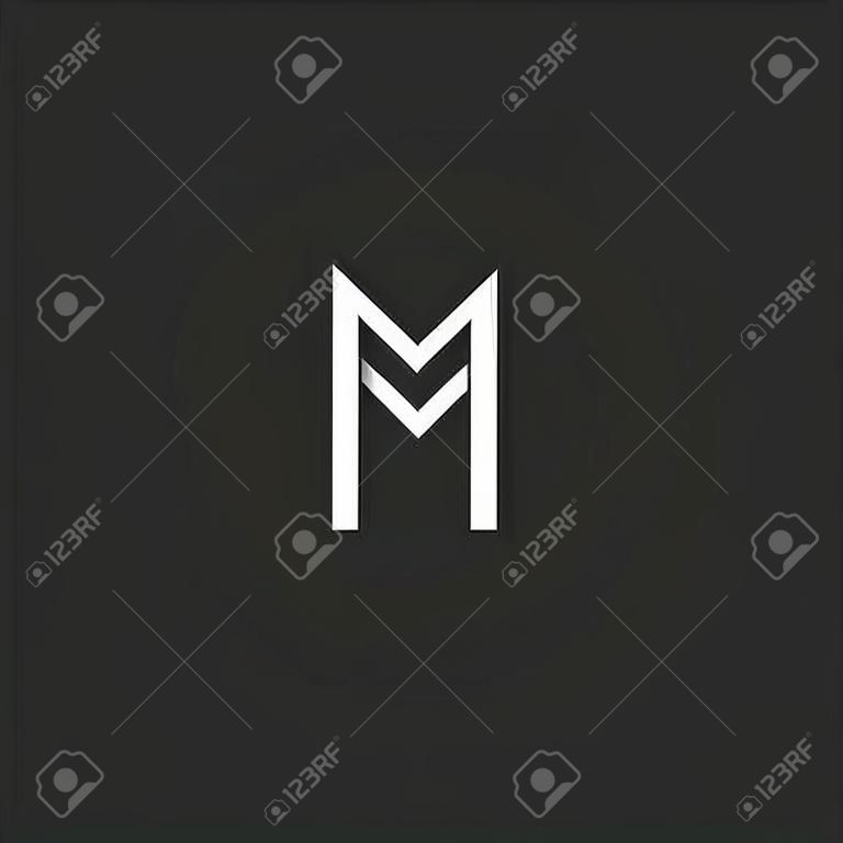 Lettre M logo monogramme, chevauchement de la marque de ligne MM initiales combinaison symbole maquette, noir et blanc typographie design hipster élément