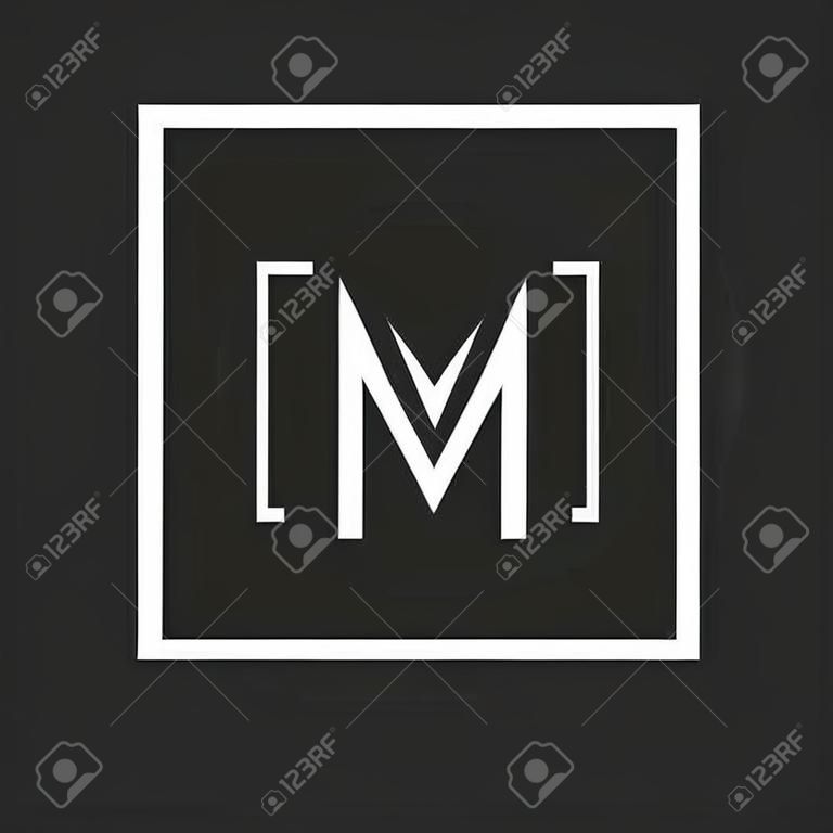 Litera M logo monogram, nakładająca się linia MM inicjały symbol mockup kombinacji, czarno-biały typografia element hipster projektu