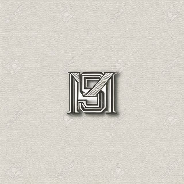 Monogram MS letras logotipo sobreposição linhas simples hipster tipografia elemento de design, combinação M e S iniciais casamento convite emblema