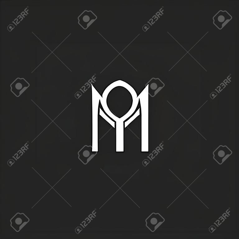 Monogram letters MO or OM initials design element, overlapping two letters M and O together, wedding emblem mockup