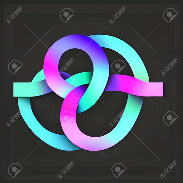 2つの重なり合う円と絡み合う線の結び目のロゴ、鮮やかなグラデーションチェーンリンク、ロゴタイプのクリエイティブデザイン