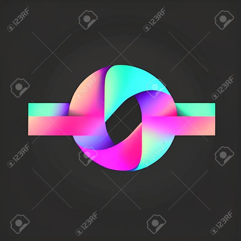 2つの重なり合う円と絡み合う線の結び目のロゴ、鮮やかなグラデーションチェーンリンク、ロゴタイプのクリエイティブデザイン