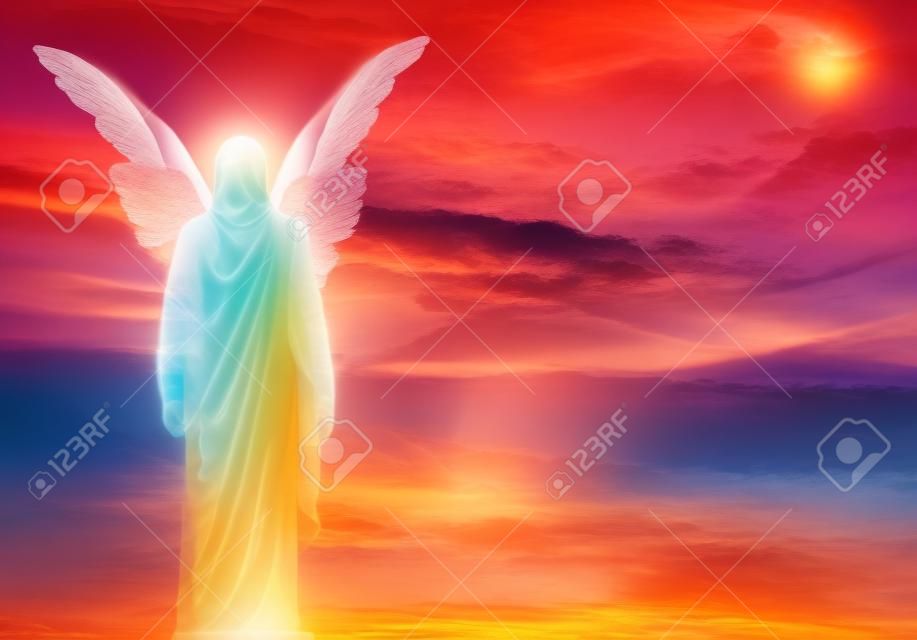 angel and sunset abstract background