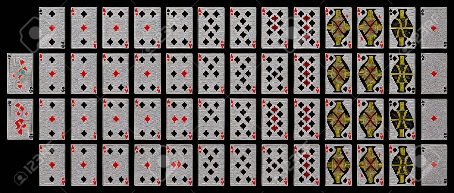 52 Russian playing cards with jokers. Poker set with isolated cards on black background. Poker playing cards, full deck.