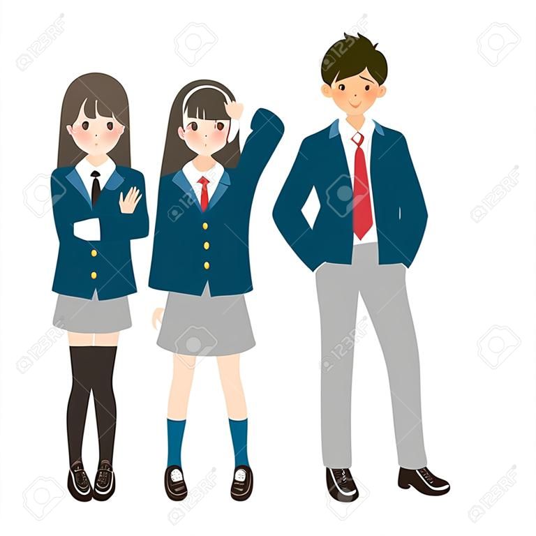 Junior High School Boys And Girls In Winter Uniform Full-length