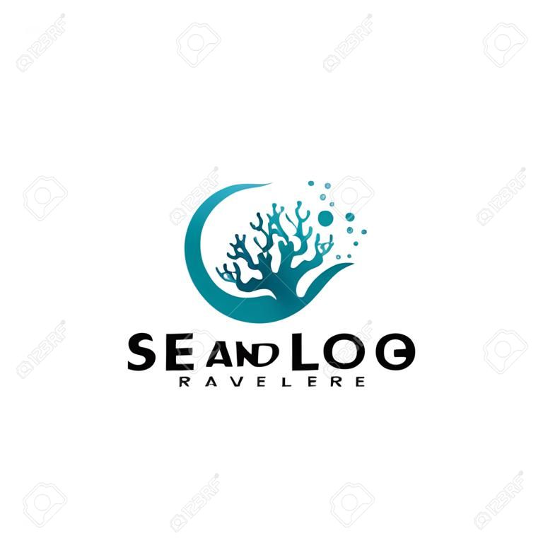 Zee en koraal Logo Template. Vector Illustrator Eps. 10