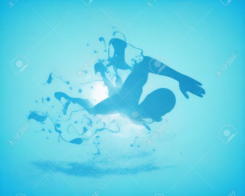 Pływanie człowieka. Splash niebieską farbą ilustracji wektorowych