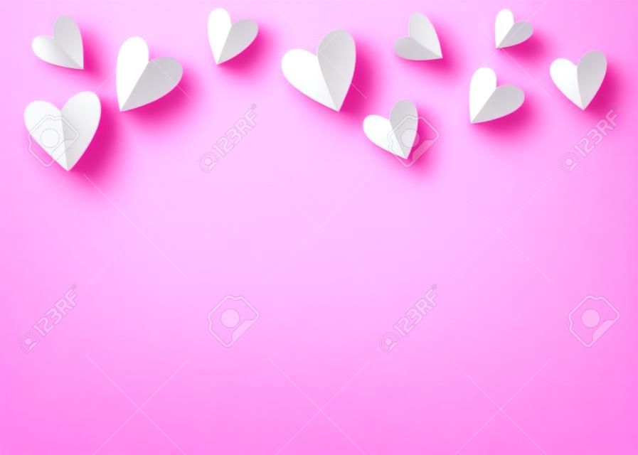 White paper 3d heart on pink background. 