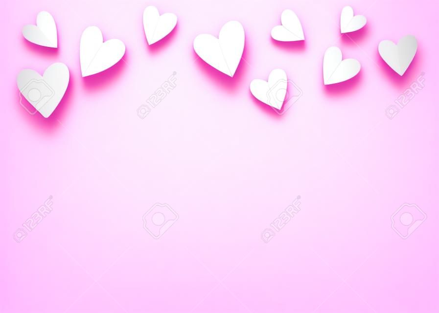 Wit papier 3d hart op roze achtergrond.