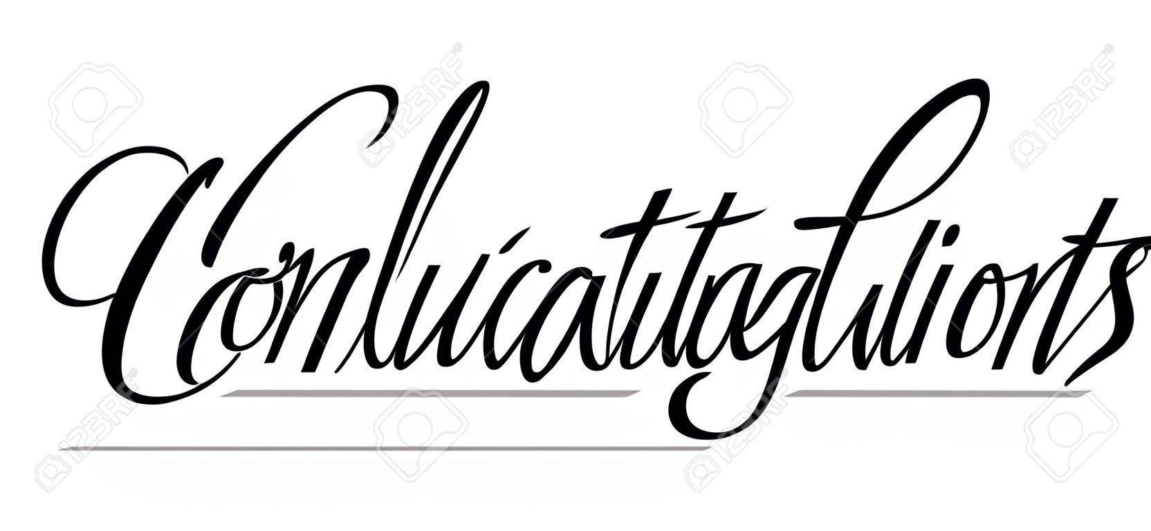 Underscore handwritten text "Congratulations" with shadow. Hand drawn calligraphy lettering