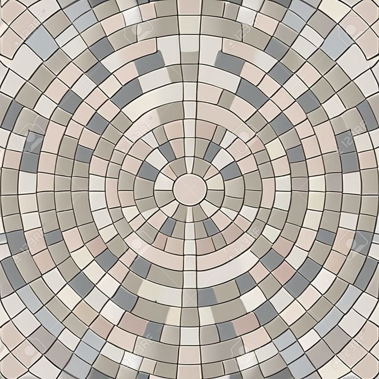Textura sem emenda do pavimento redondo. Padrão de círculo de repetição de fundo de pedra de paralelepípedo radial