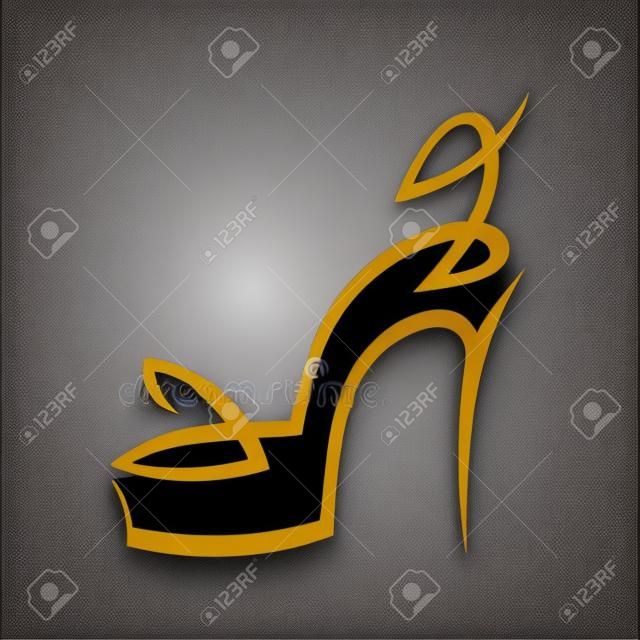 Абстрактный символ обуви на высоком каблуке, значок на черном фоне. Элемент дизайна Векторные иллюстрации.