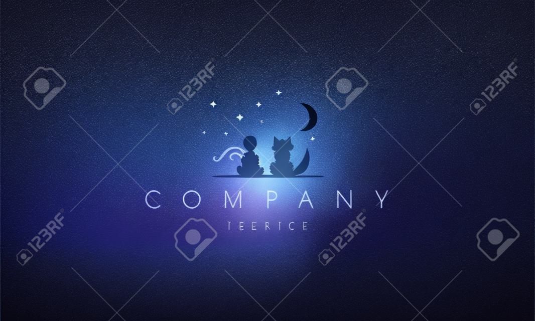 Logotipo do vetor em que uma imagem abstrata de um pequeno príncipe com uma raposa sob o céu estrelado.