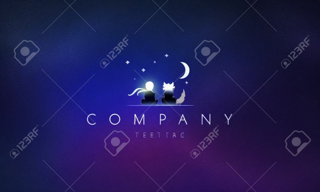 Vector logo on which an abstract image of a little prince with a fox under the starry sky.