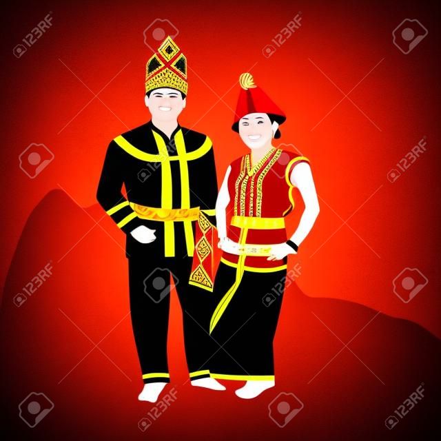 ilustración vectorial del festival KAAMATAN (hari kaamatan): hombre y mujer danza KEDAZAN DUSUN (2)