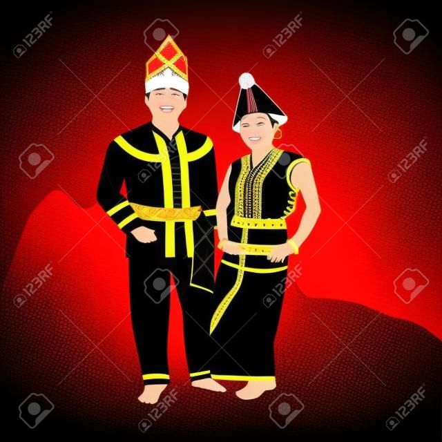 ilustración vectorial del festival KAAMATAN (hari kaamatan): hombre y mujer danza KEDAZAN DUSUN (2)