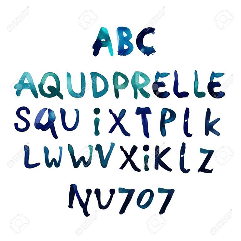 多彩水彩畫水彩畫字型手寫手繪塗鴉ABC字母大寫和小寫載體。
