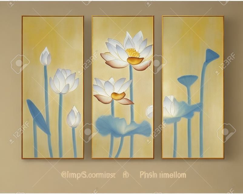 tableau d'épissage écran lotus.Fresque d'ambiance zen lotus doré.Le bonheur des fleurs épanouies.Simple, généreux.