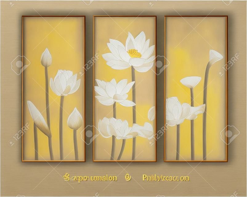 pintura de splicing tela lotus.Golden lotus Zen mood afresco.A felicidade de flores florescendo.Simples, generoso.