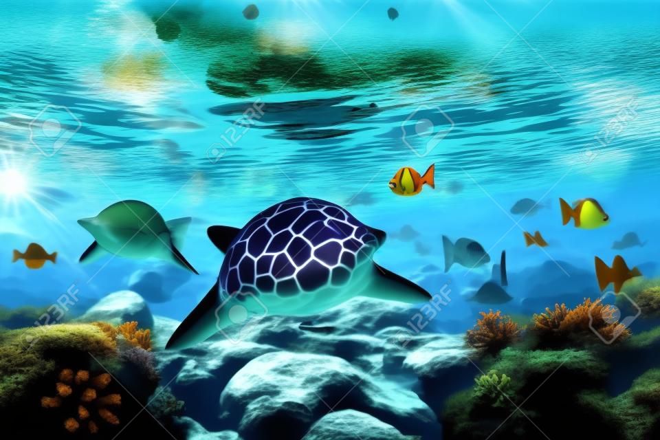 Tropical underwater world. Underwater world. 3d rendering
