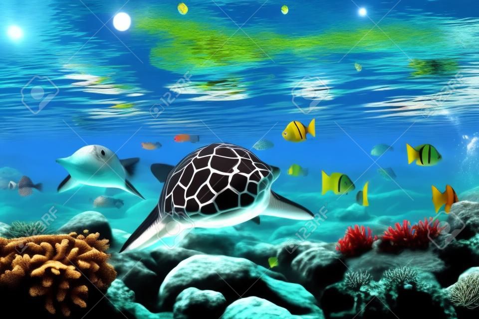 Tropical underwater world. Underwater world. 3d rendering