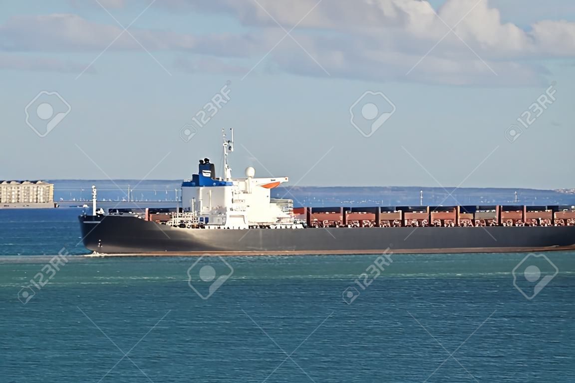 Bulk carrier ship in Odessa harbor quayside