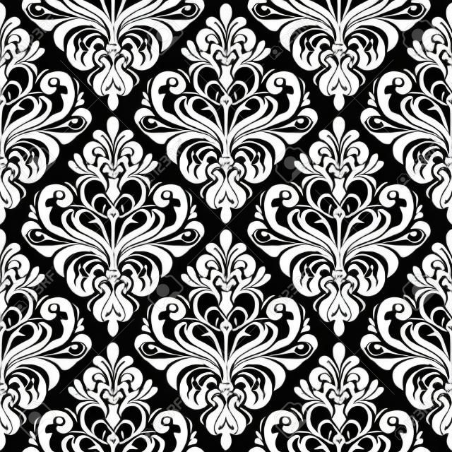 黒と白のシームレスなダマスク織壁紙パターン