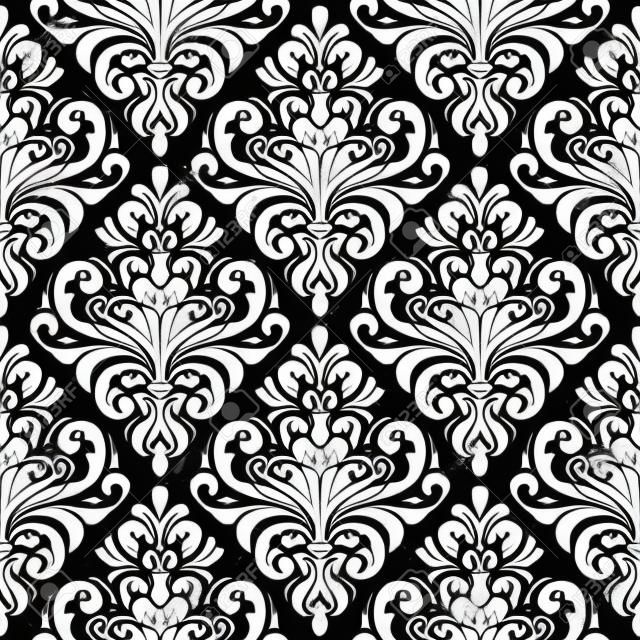 Damasco blanco y negro sin fisuras patrón de papel tapiz