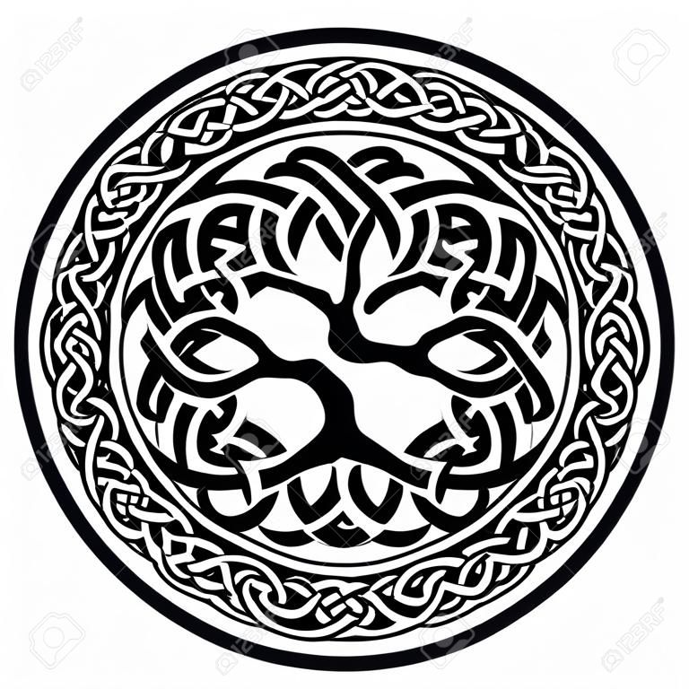 Black and white illustration of celtic tree of life,  vector illustration