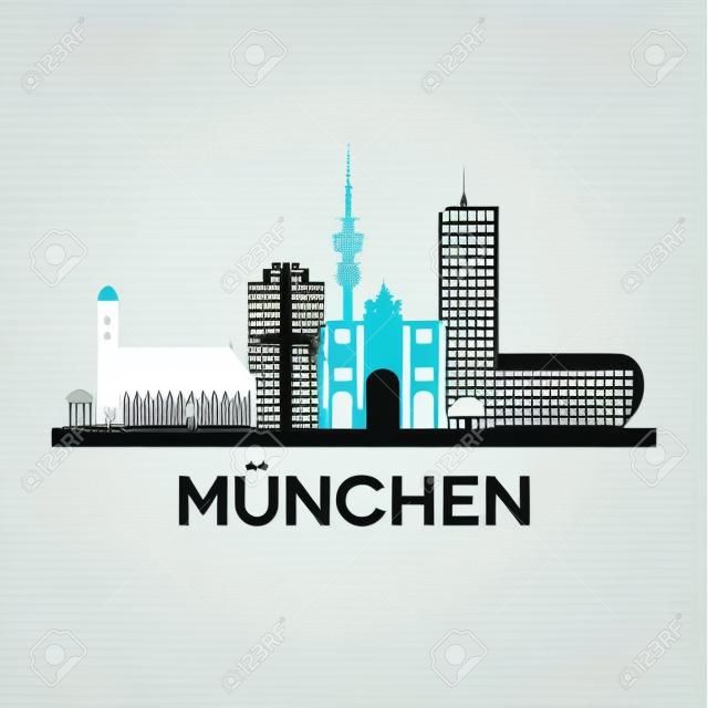 Estratto skyline della città di Monaco di Baviera, in Germania, illustrazione vettoriale