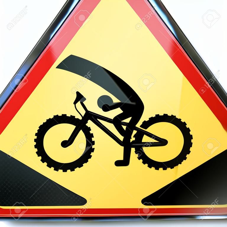 Segnale di avvertimento sul pendio di un incidente in mountain bike