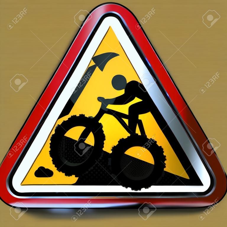 自転車事故の山の斜面の警告サイン