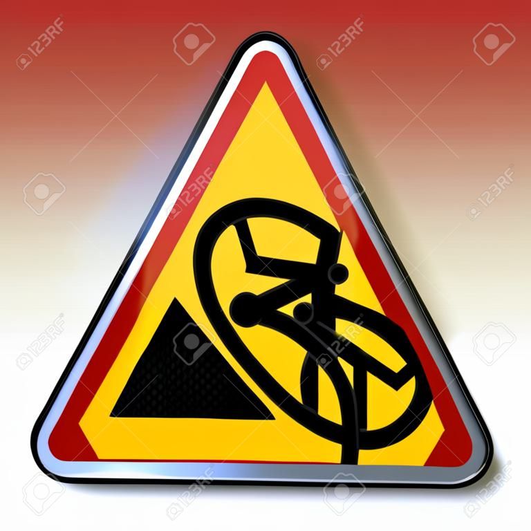 自転車事故の山の斜面の警告サイン