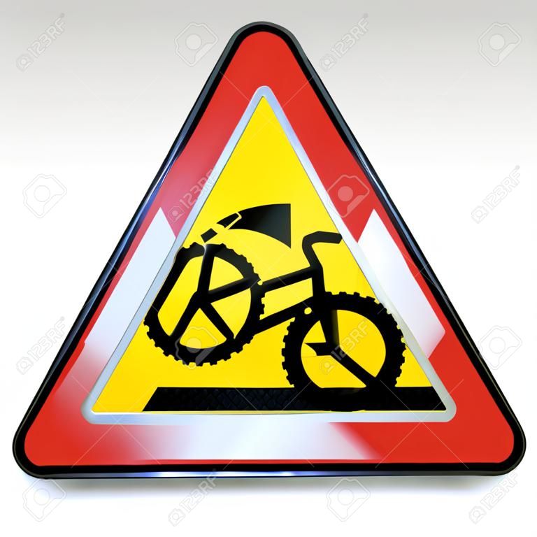 Señal de advertencia en la ladera de un accidente de bicicleta de montaña
