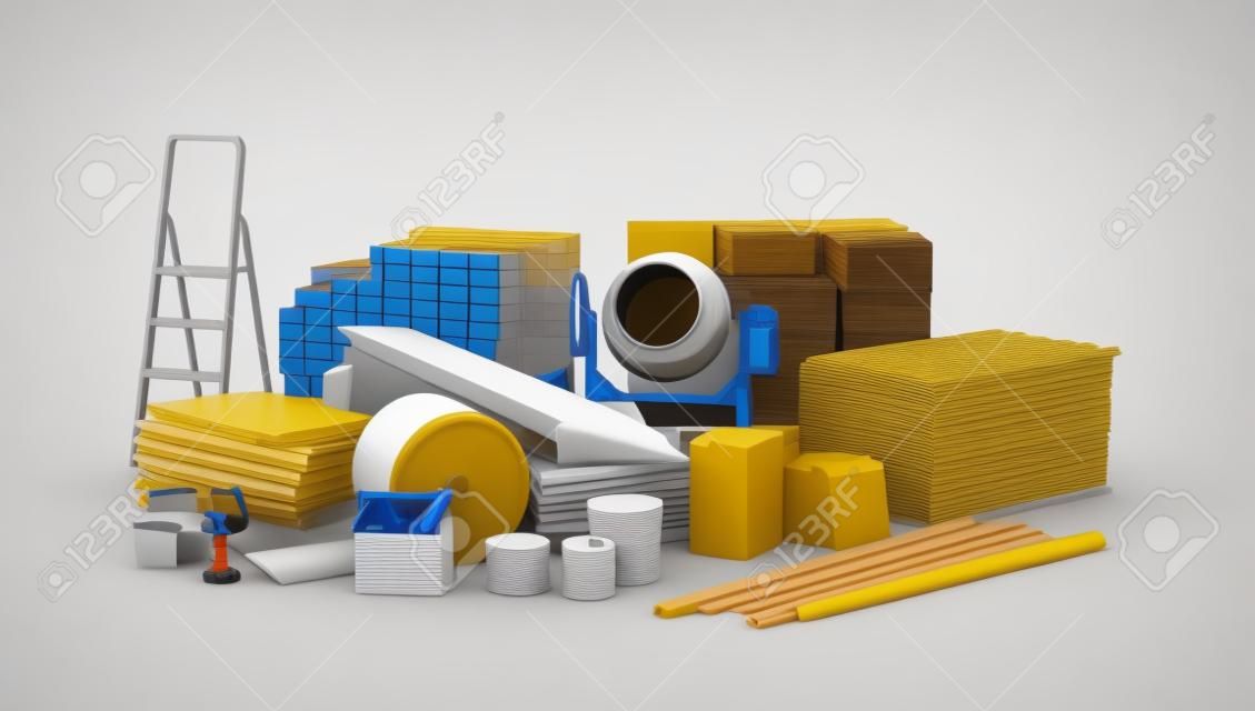 Materiali per la costruzione. Illustrazione 3D