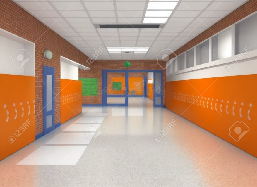 Schulkorridor Innenraum. Abbildung 3d
