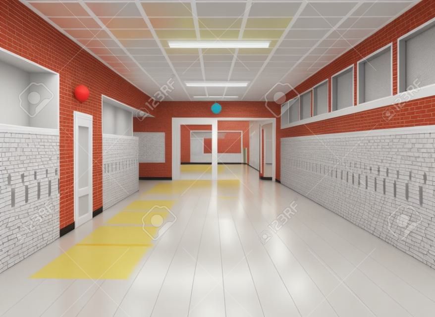 Schulkorridor Innenraum. Abbildung 3d